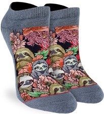 Good Luck Sock Women's Floral Sloths Ankle Socks, One Size,