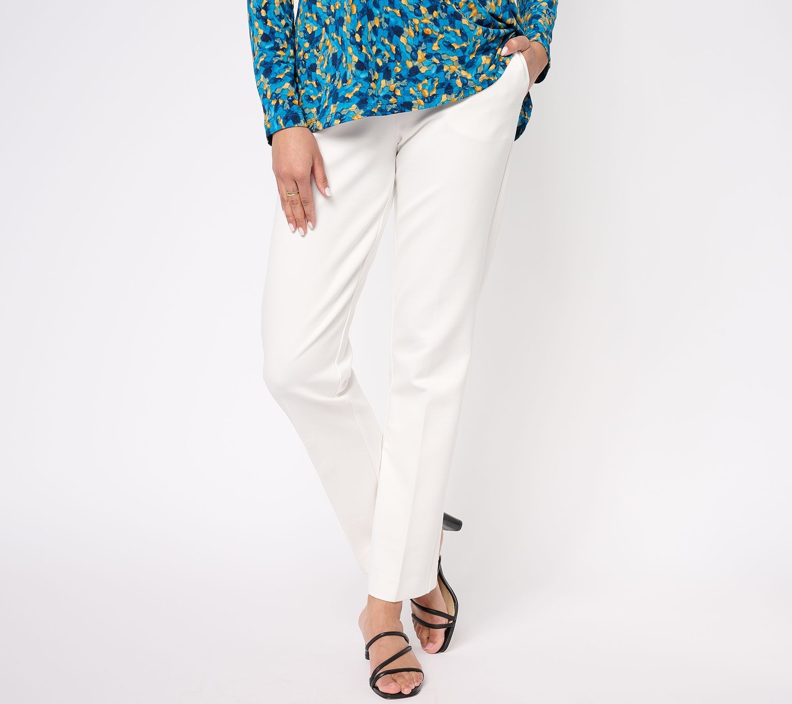 Susan Graver Women's Pants Sz L Tailored by Reg Smart Ponte White A610494