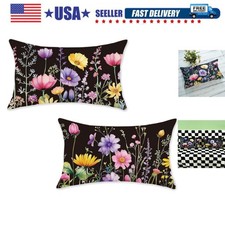 Spring Summer Pillow Covers 12x20 Inch Set of 2 Floral Colorful Flowers Decor...