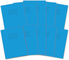 Image of A5 Exercise Books, 48 Pages, Light Blue, Pack of 10 for School, 8 Mm Ruled and M