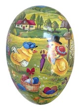 Vintage Paper Mache German Easter Egg Chick  Bunnies Gift Box Candy Box 6  