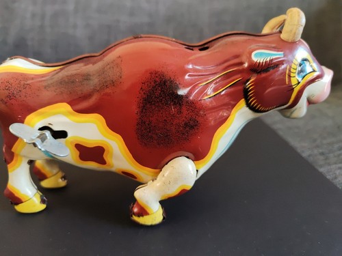 Mechanical Wild Roaring Bull and Boy Windup Tin Toy - Mikuni Japan Original Box - Picture 5 of 20