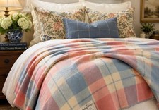 Vintage Onkaparinga 100 Pure Wool Blanket Australia Pastel Plaid 90x77 EUC