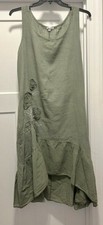 Cristina Vergani Linen Dress Women's M Midi Length Layered Floral Olive Italian