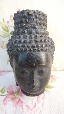 Tête de BOUDDHA ancien BRONZE patine brune THAILANDE style CAMBODGE ART KHMER - Photo 1/4