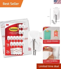 Small Wire Toggle Hooks, 16 Hooks and 24 Strips, Damage-Free Hanging Wall Hoo...