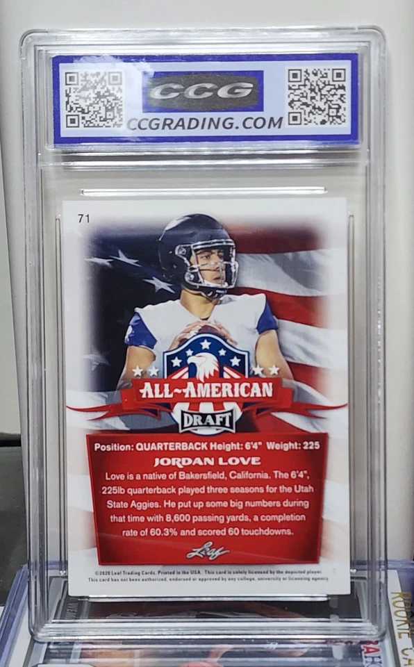 2020 Leaf Draft #71 Jordan Love Rookie All American CCG Gem Mint 10 - Image 2 of 2