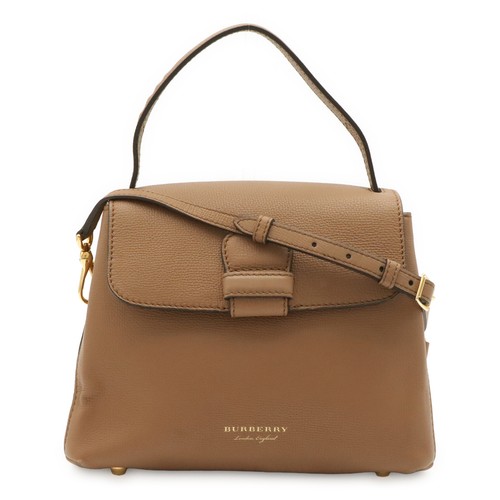 BURBERRY House Check Side Check Handbag 2Way Shoulder Bag Leather Dark Sand Used