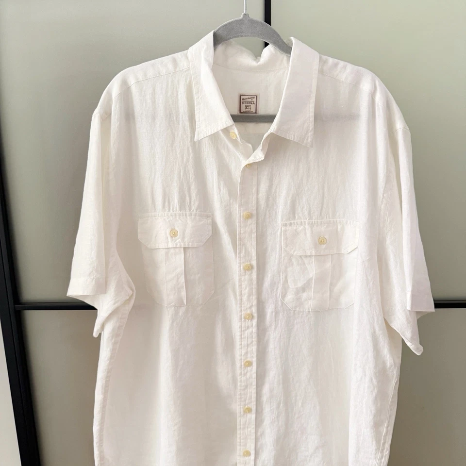 Merona 100% Linen Shirt Mens XL White Casual Button Down Short Sleeve Utility - Image 2 of 4
