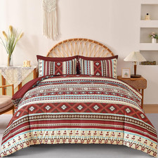 Boho King Size Bed in a Bag 7 Pieces,Red Comforter Set Aztec Striped Bedding Set
