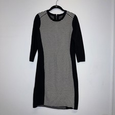 J. McLaughlin Black White Striped Colorblock Sweater Dress 3/4 Sleeve Size M
