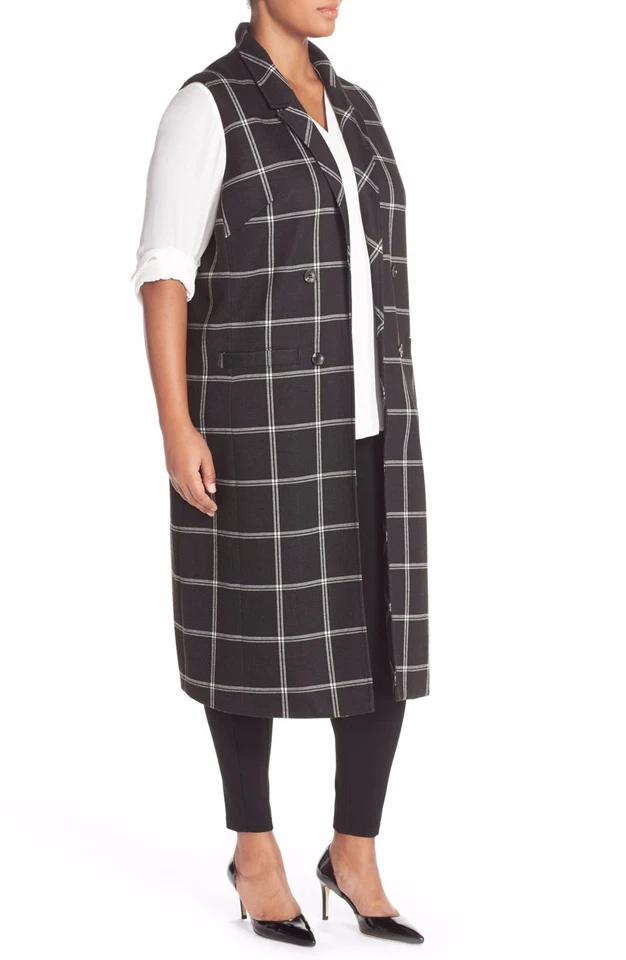 Halogen Windowpane Check Long Vest (size 2X) - Image 3 of 3