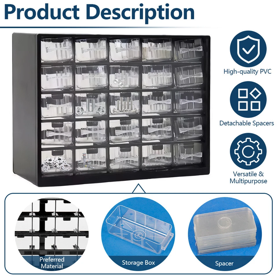 25 Drawer Plastic Small Parts Organizer Storage Hardware Craft Cabinet Nuts Bolt - Image 3 of 4