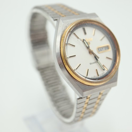 Vintage Pulsar Mens Watch 35mm Gold Tone White Day Date Y513-6059 w New Battery - Picture 11 of 22