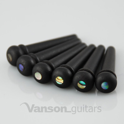 6 x VANSON hochwertige Ebenholz & Abalone Akustikgitarre Steg Pins, Saiten Pegs
