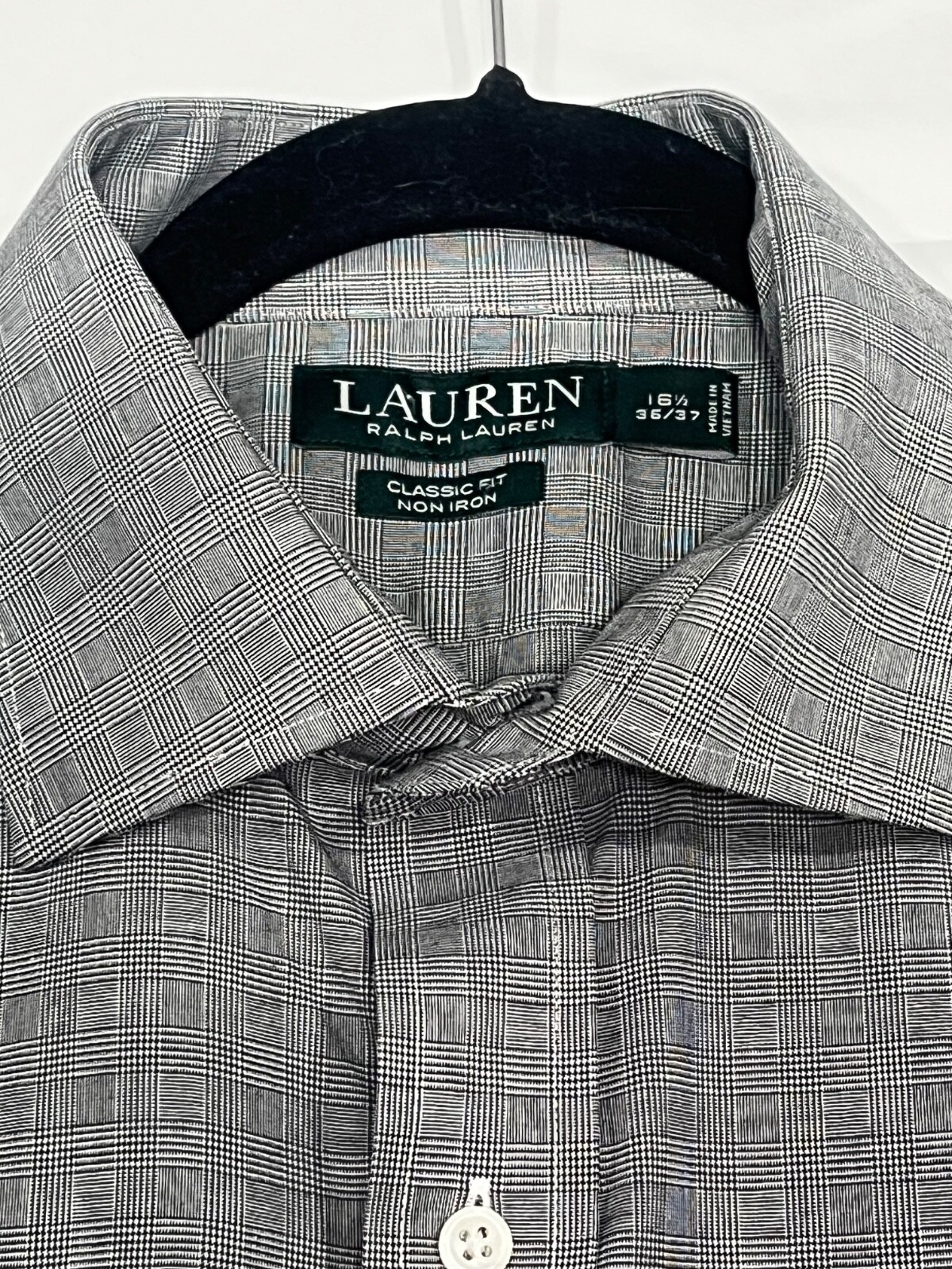 Lauren Ralph Lauren Mens Dress Shirt Sz 16.5/36-37 Gray Classic Fit Glen Check