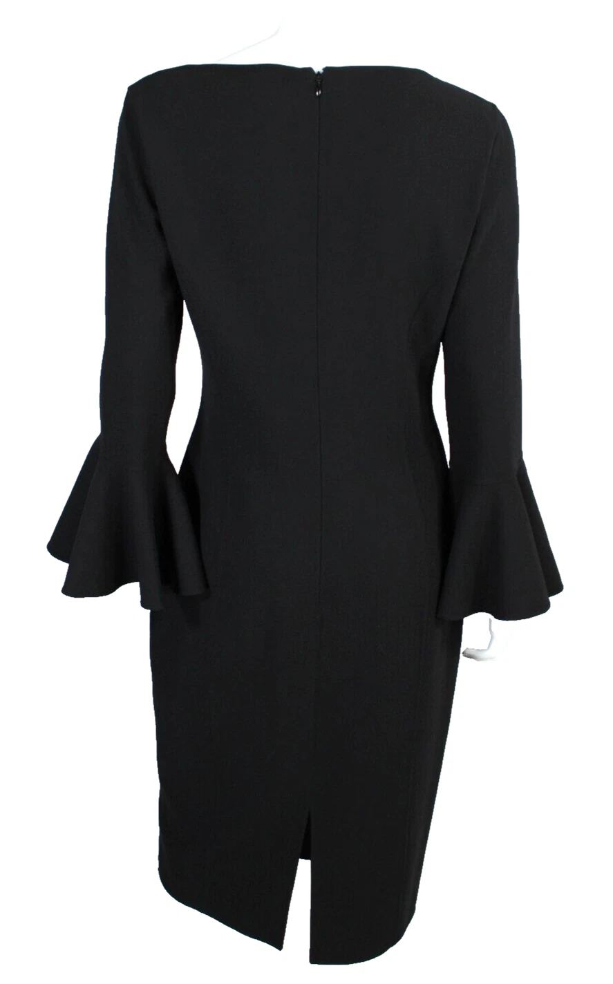 Abito tubino MICHAEL KORS COLLECTION $1.995 nuovo con etichette nero lana maniche svasate 10
