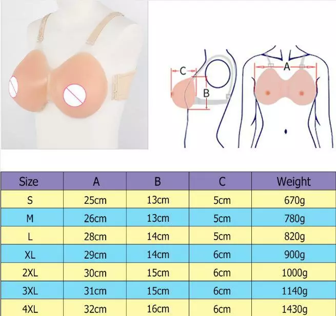 Strap-On Silicone Fake False Breast Full Boobs Forms B-F Cup CD TG  670g-1430g