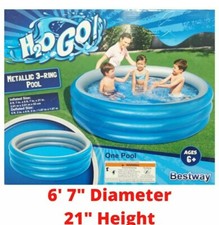 H2OGO Metallic 3-Ring Inflatable Kiddie Swimming Pool, 79" Diameter 21" Height