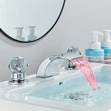LED Widespread Chrome Waterfall Bathroom Faucet Crystal Handles Vanity Mixer Tap