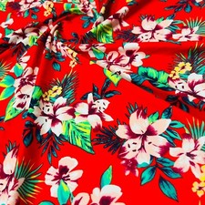 Hawaiian Floral Red Print 4-Way Stretch Fabric 60" wide Swimsuit Spandex By Yard