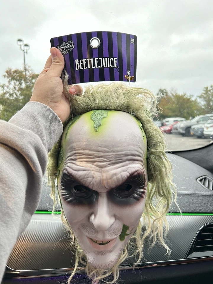 Máscara Completa Beetlejuice Plástico Duro Adulto Espíritu Halloween Keaton Nueva Rara OOS Foto 3 de 4