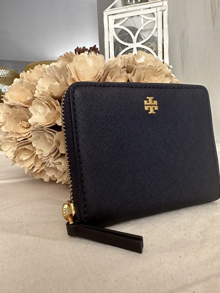 Tory Burch Emerson Medium Zip Around Wallet Tory Navy Saffiano Leather  136098