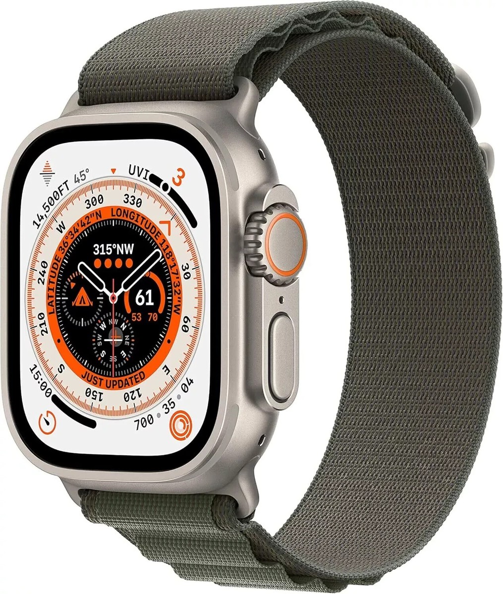 Apple Watch Ultra 49mm Titanium Case with Green Alpine Loop