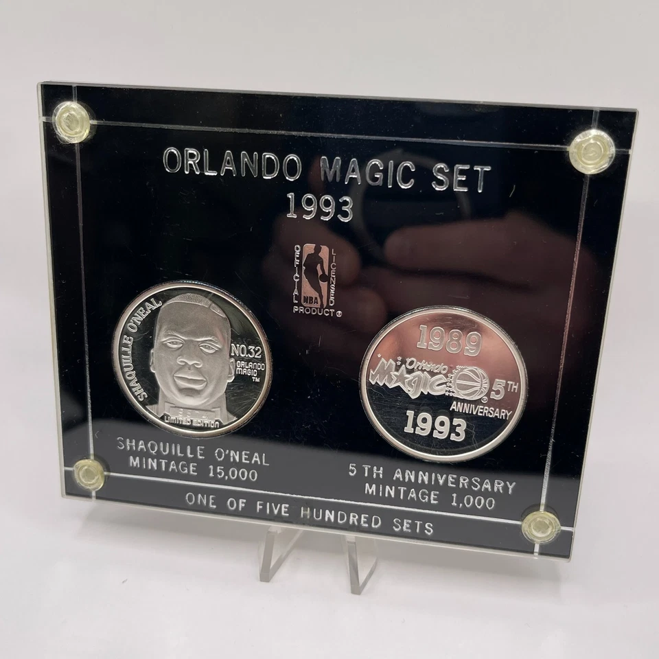 1992, 1993 1 OZ .999 FINE SILVER SHAQUILLE O'NEAL ORLANDO MAGIC LE COIN SET RARE - Image 3 of 4