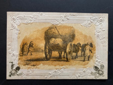 Victorian haycart scene farming on embossed card small print