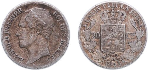 Belgium 1853 20 Centimes Silver 900 VF