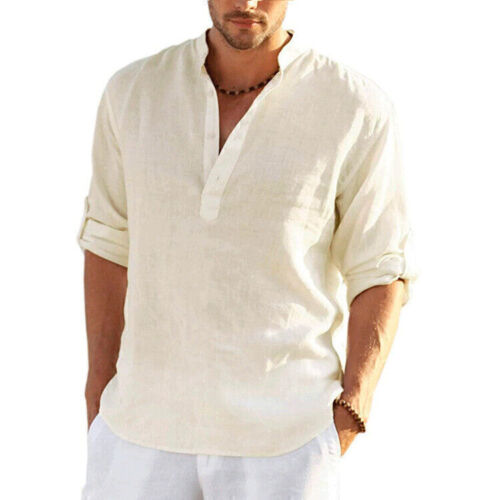 Para Hombres Algodón Lino Camisas de Playa Verano Abuelo Sólido Informal Camiseta Blusa Prendas para el torso - Imagen 14 de 21