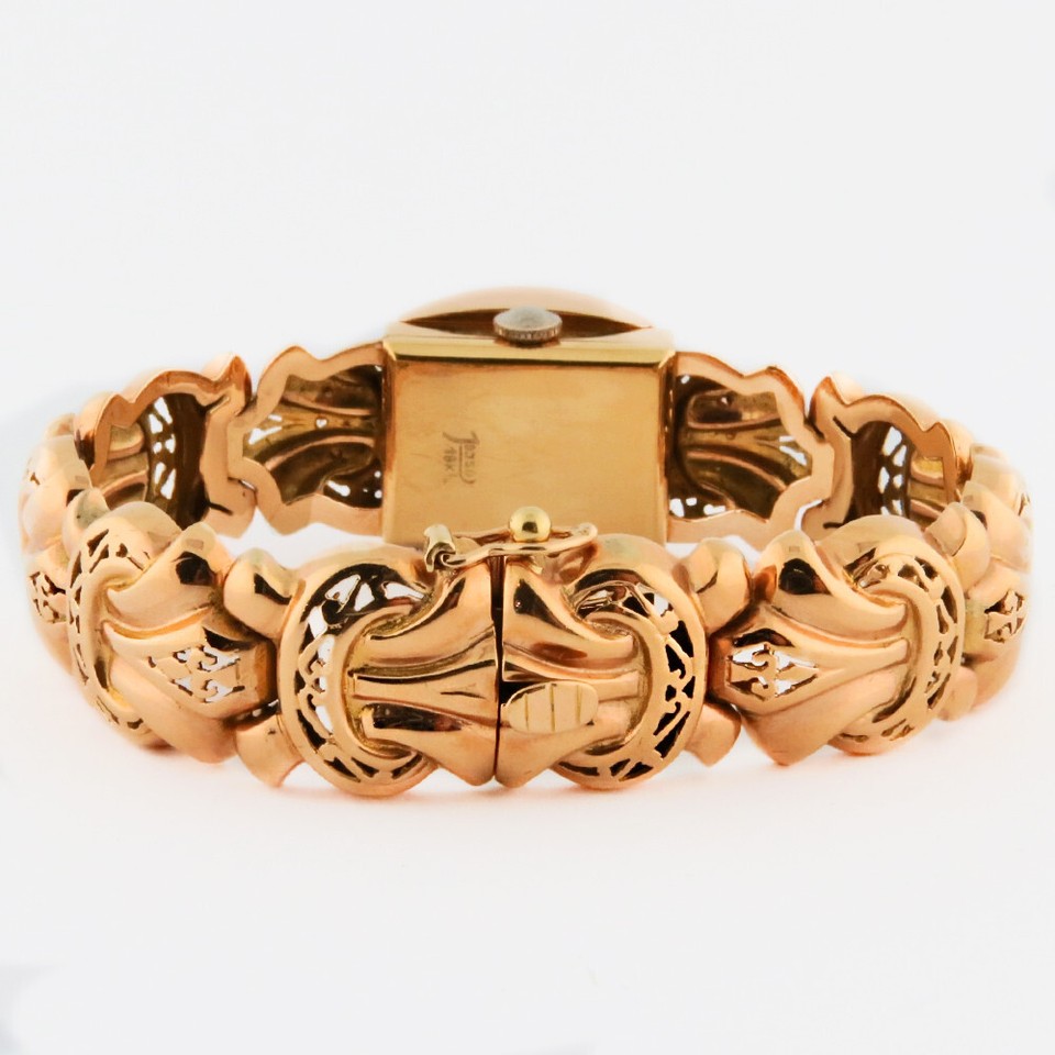 Pink Gold Watch Swiss Ramex Vintage Ladies 18K Gold Diamonds Art Nouveau Cocktail ...