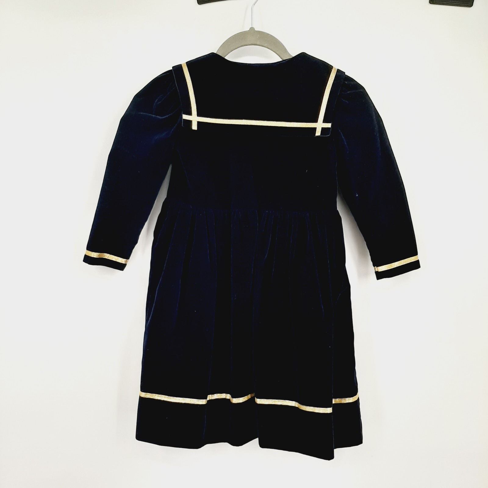 Vintage Little Girl Navy & Gold Sailor Dress Velour S… Gem