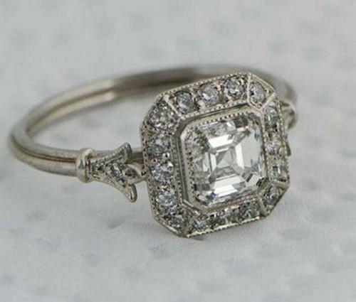 Art Deco Style 1.8Ct Lab Created Diamond Edwardian Retro Wedding 925 Silver Ring - Picture 1 of 7