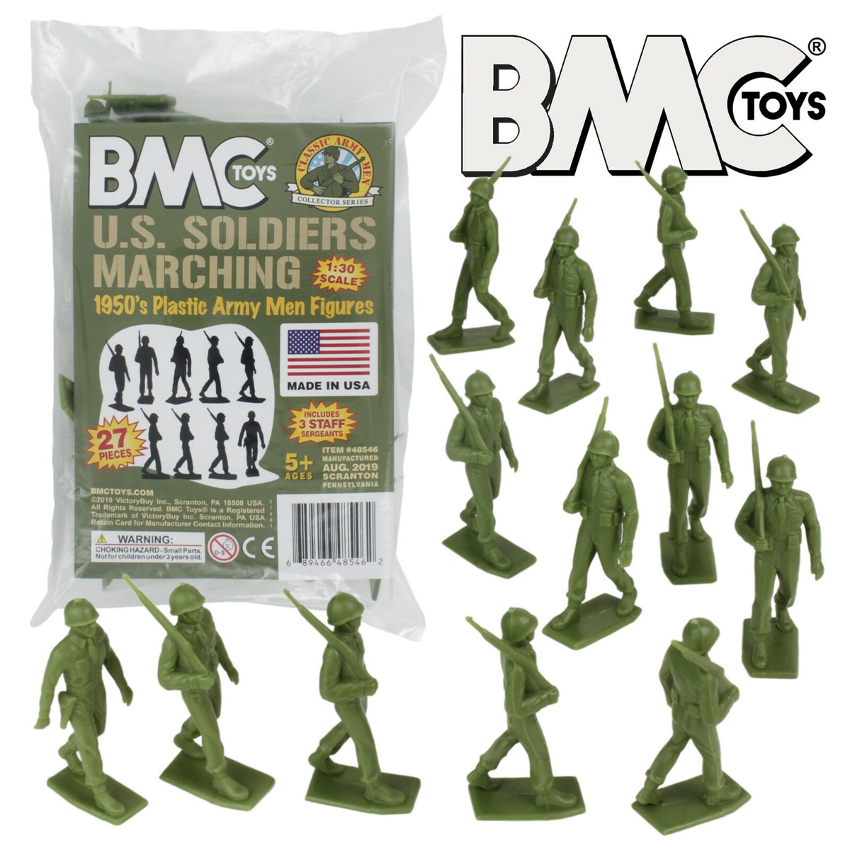 BMC Marx Recast WW2 US Marching parade Soldiers OD Green Plastic