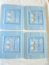 4 Vtg Blue Art Deco De Luxe Protect-O-Shield Light Switch / Outlet Plate Covers