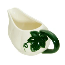 8" Dash of That Ceramic Sauce Gravy Boat Dish Cottage Cream Squash Leaf Handle