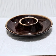 Kathy Kale Brown Drip Glass Chip and Dip Bowl Server