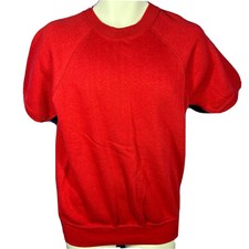 NOS Vintage 70s 80s Gearing Up Short Sleeve Sweatshirt Medium Red Plain Blank T