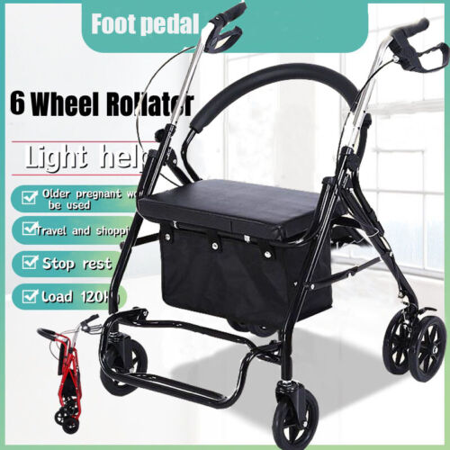 Elderly Rollator Lightweight Folding Walking Frame Mobility Aid Walker with Seat - Picture 1 of 15