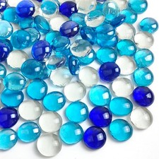 FANTIAN 5lbs Flat Glass Marbles for Vase, 500 Pcs 5 Pounds, Mixed Blue