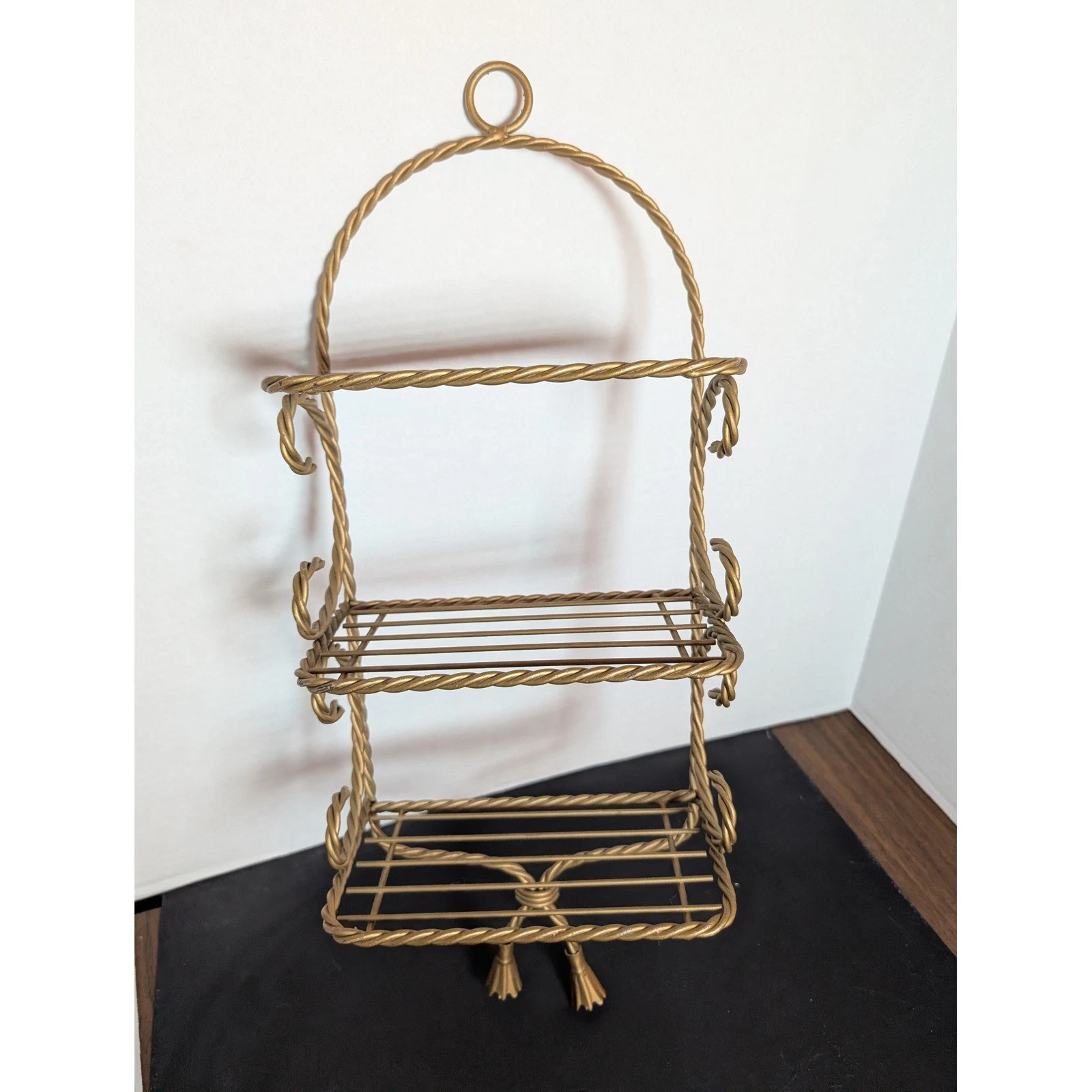 MCM 3 Tier Twisted Rope Metal Wall Shelf Hollywood Regency/Homco Style