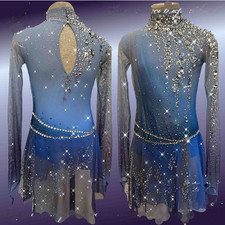 Ice skating dress Competition Figure Skating Twirling Costume blue dyeing