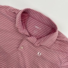 johnnie-O Polo Shirt Mens Large Pink Striped Golf Performance Summer Athleisure