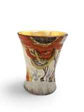 Clarice Cliff RHODANTHE small shape 572 ribbed vase, 10cm. Art Deco, circa 1934.