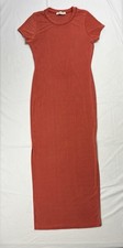 Persons Stretchy Knit Maxi Dress Small Short Sleeve Crew Neck Bodycon Slit Silky