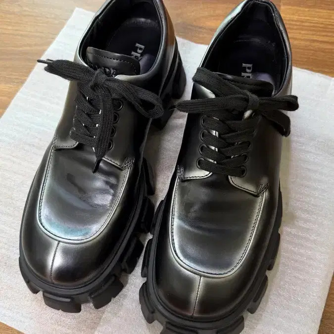 Prada Black Derby Shoes - Subtle Shine, Size 8.5, Pre-Owned thumbnail 5