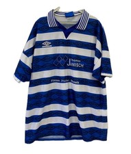 Vintage 90s Umbro SV Reudern Soccer Jersey XL Blue White Striped Germany #8 #232