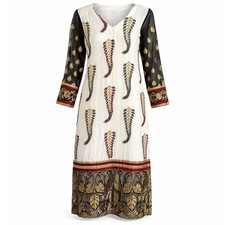 Handmade White Silky Panjabi Kurta/Kurti Size XS Embroidered Ornate Floral